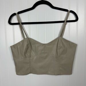 Zara Taupe Faux Leather Corset Bustier Crop Top Size L Adjustable Straps